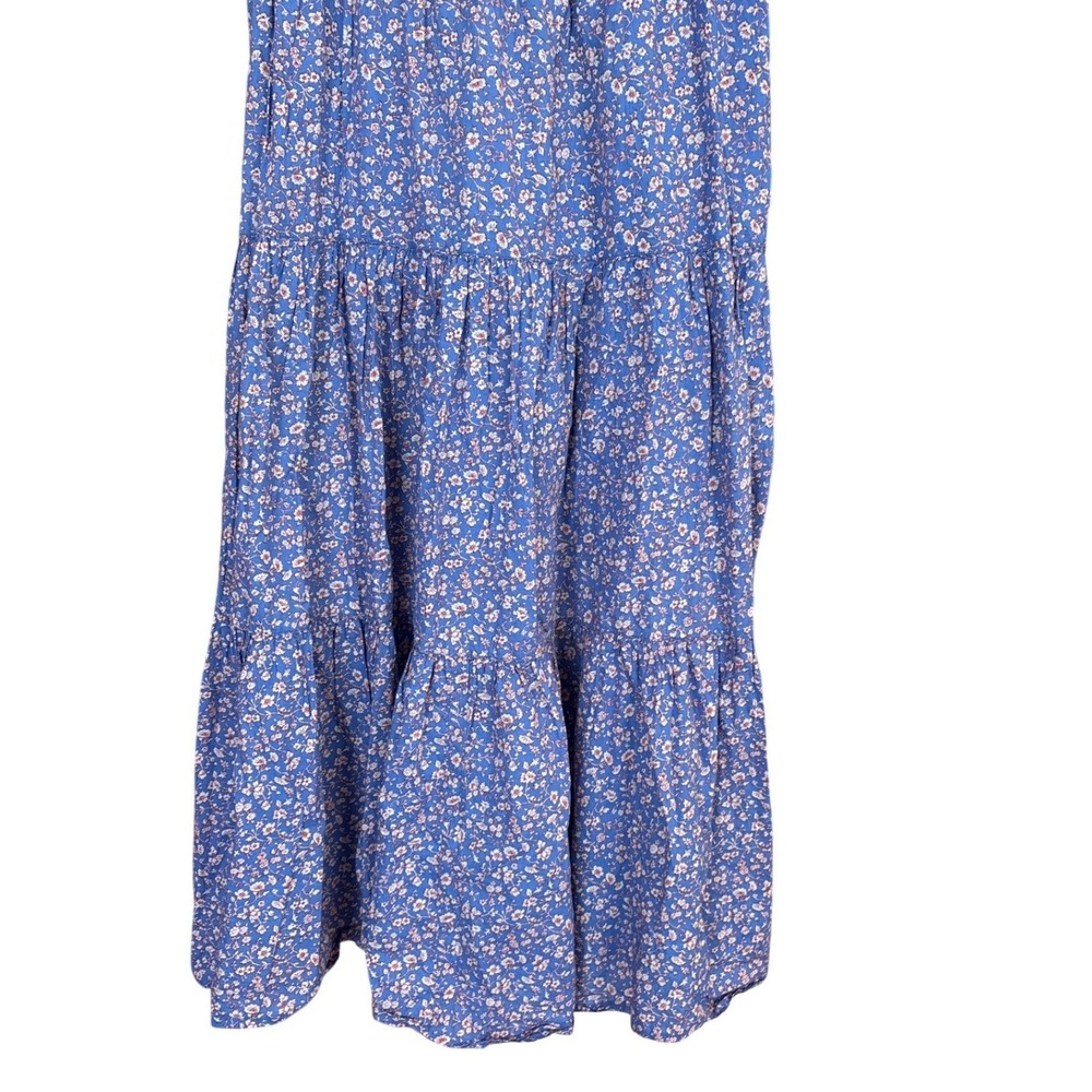 Madewell Tiered Midi Dress Womens Blue Floral Boho Tie Strap Smocked SIZE S - Picture 3 of 6